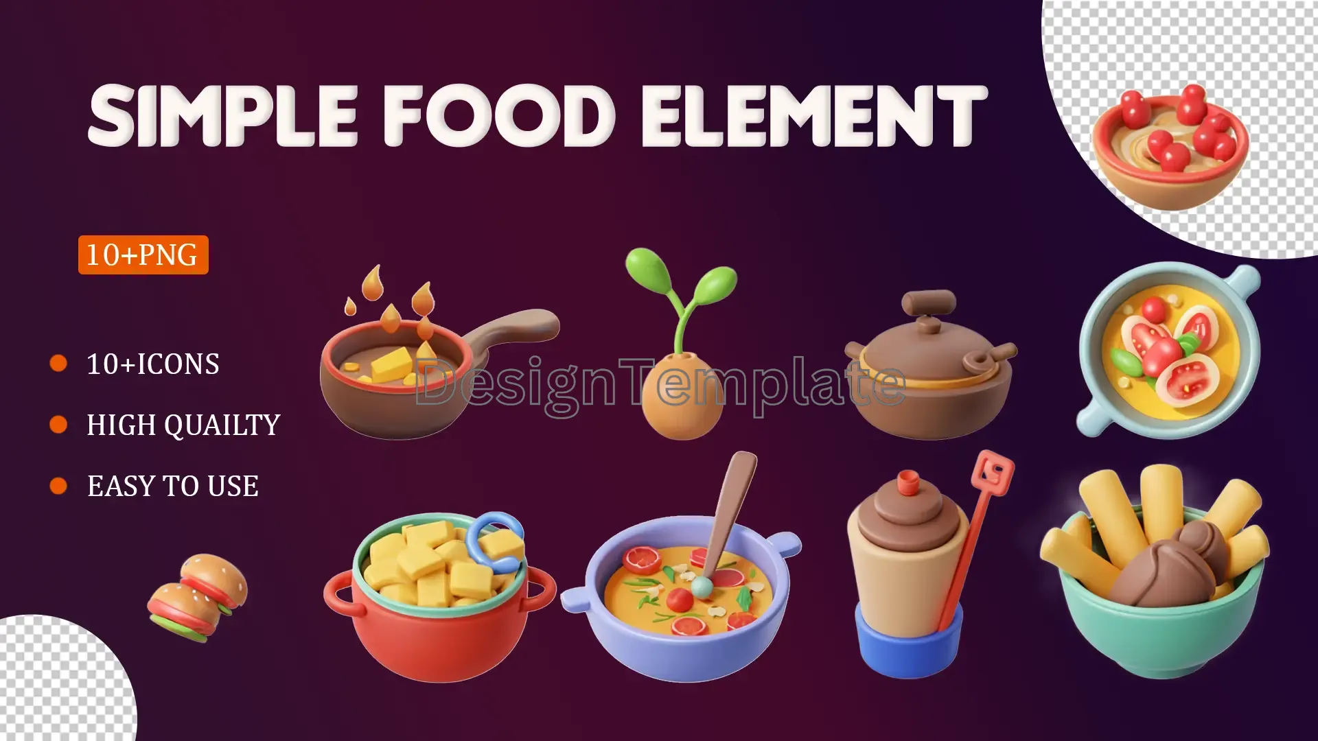 Deliciously Simple Food Element 3D Icons Collection